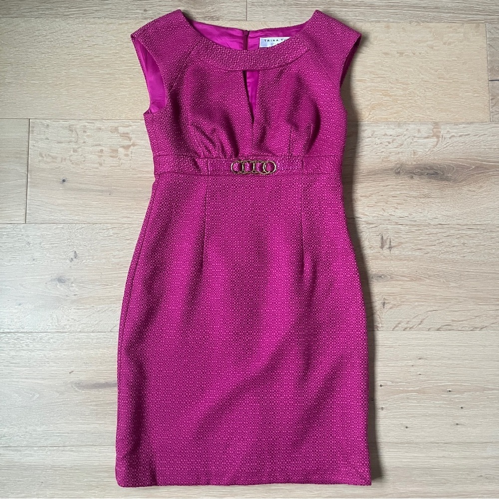 TRINA TURK Pink Keyhole Magenta Pink Tweed Sheath Dress Mid Length Sz 2 *E16 - Picture 2 of 5